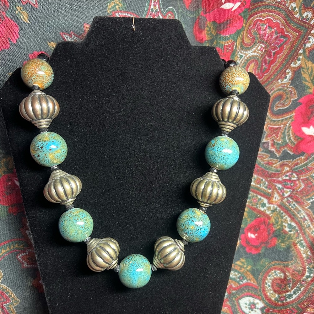 Vintage Ceramic and Glass Beaded Statement Necklace